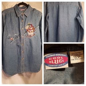 Medium Cool Blues long-sleeve button-up blouse